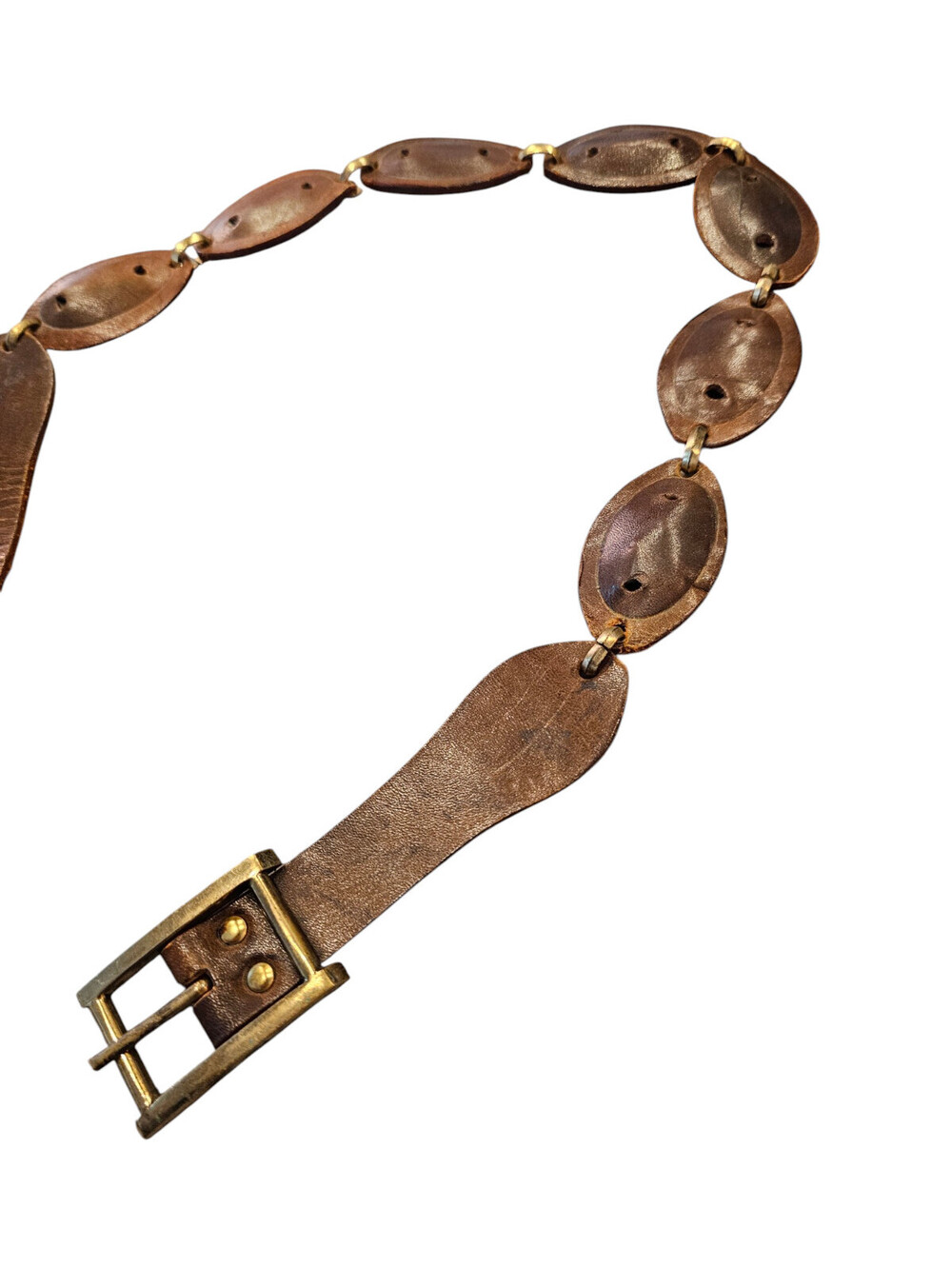 Vintage 1940s Ried & Reid brown leather linked concho belt Womens Sz 26 - Picture 2 of 4